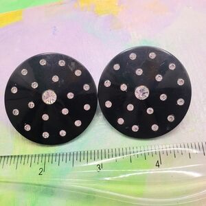 Retro 80s Disco Earrings Large Rhinestone Button Style